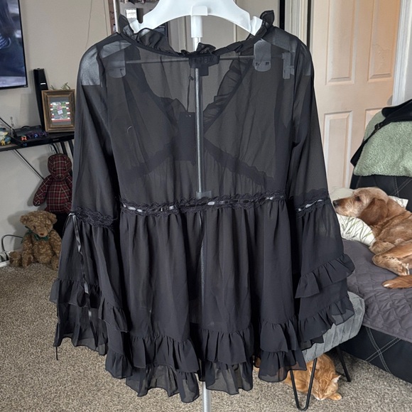 Widow Dolls Kill sheer Gothic Black Ruffled Women's dress SZ S - Picture 6 of 6